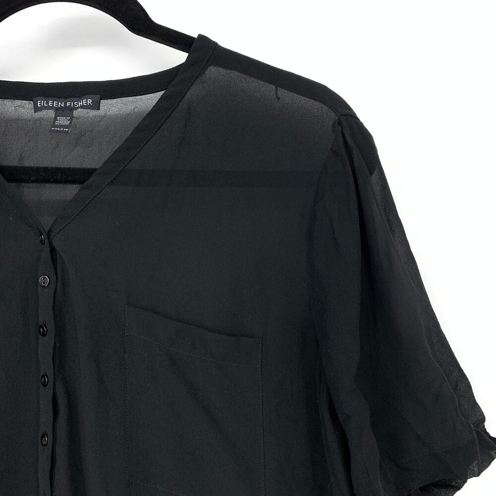 Eileen Fisher Black Sheer Silk Shift Dress Womens XXS Minimalist Tunic *READ - Picture 3 of 6